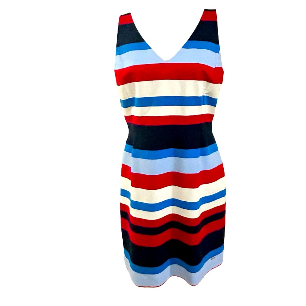 Tommy Hilfiger Striped Sleeveless Dress V Neck Sz 10 Tailored Lined